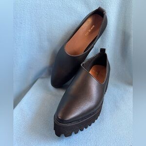 ALL BLACK "V-Cut" platform loafers in black leather 37.5